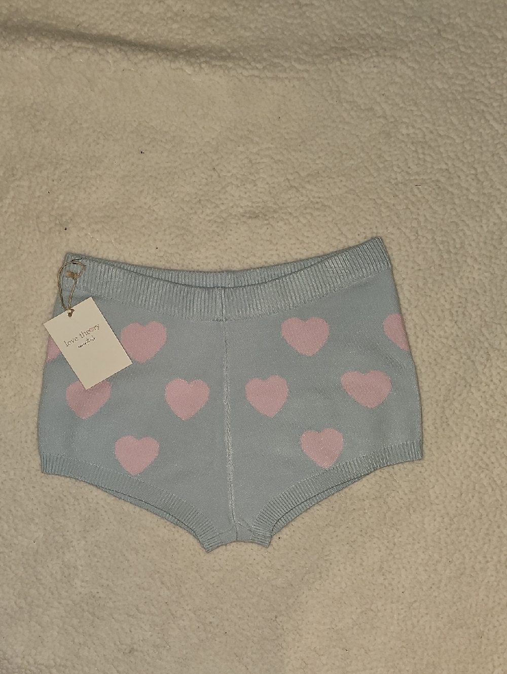 Love Theory Light Blue Knit Shorts with Pink Heart Accent. Size Medium🩷